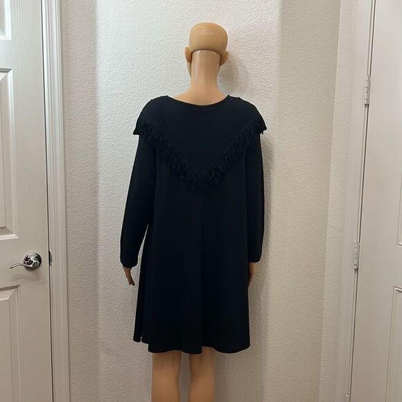 CL Carol Little Dress Sz 6 Black Wool Scoop Neck Long Sleeve Gem Stone Fringe - Picture 8 of 14